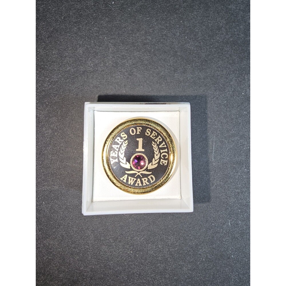 1 Year Of Service Pin Brown Inc Gold Tone With Purple Stone